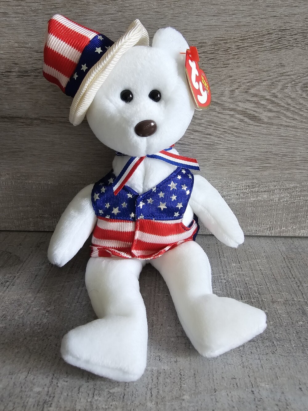 2003 Ty Beanie Baby "Sam" Retired USA Patriotic Teddy Bear Plush Stuffed Animal